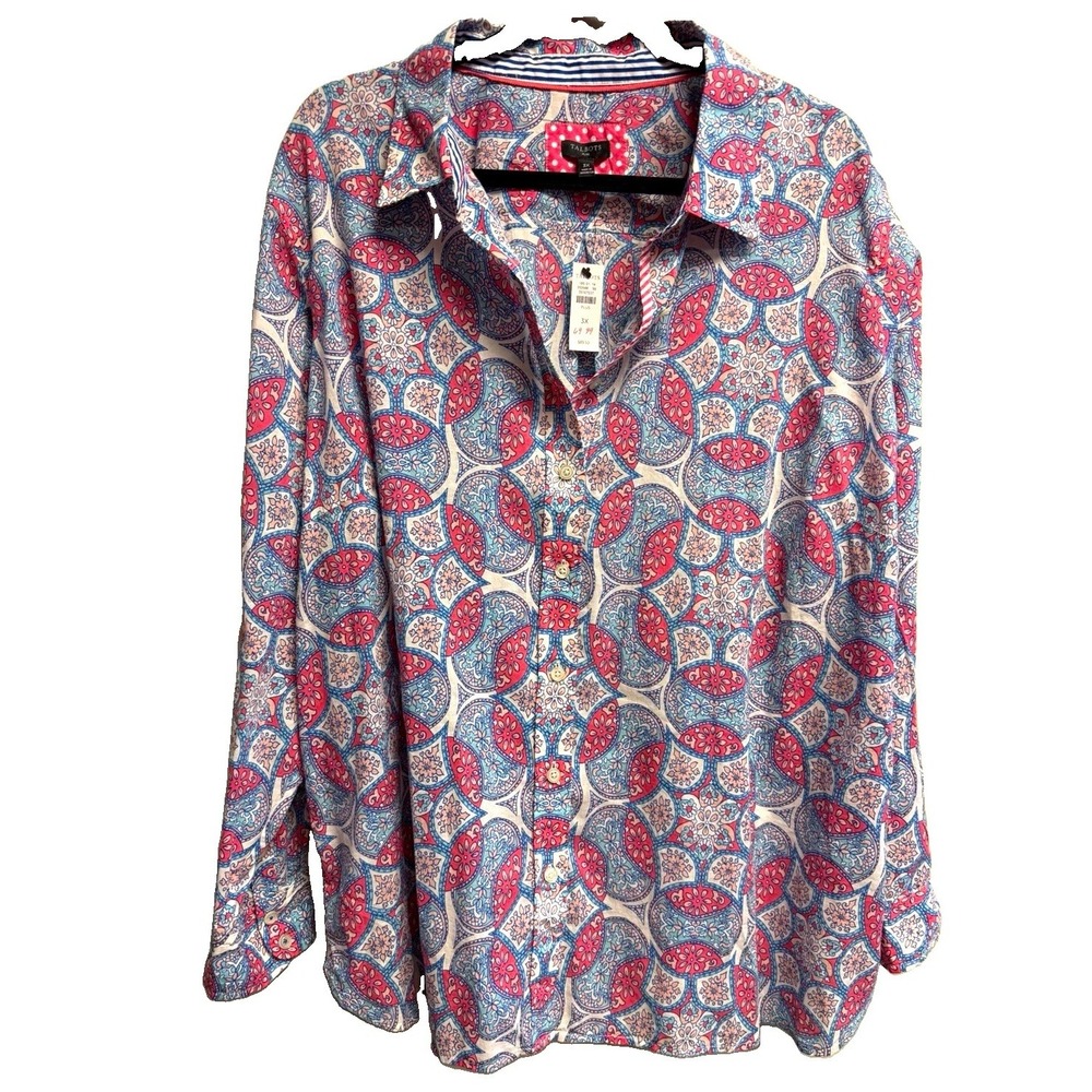 Talbots Womens 3X Plus NWT Paisley Medallion Button Down Shirt Blouse Multicolor